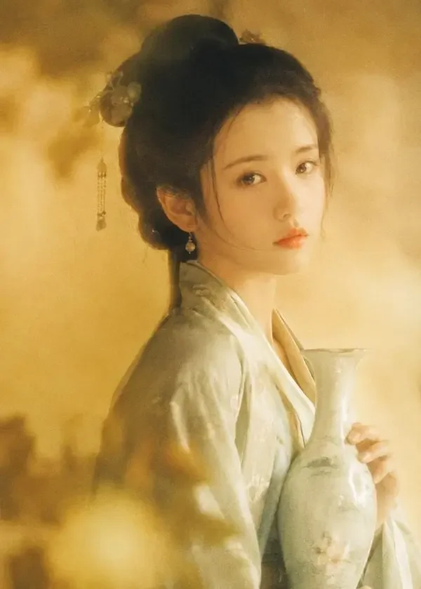 短剧《王妃重生：这一世我不嫁王爷》复古胶片海报，墨绿凤纹华服的古装女主